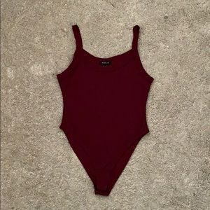 Brand New Ribbed Cami Bodysuit (Burgundy)